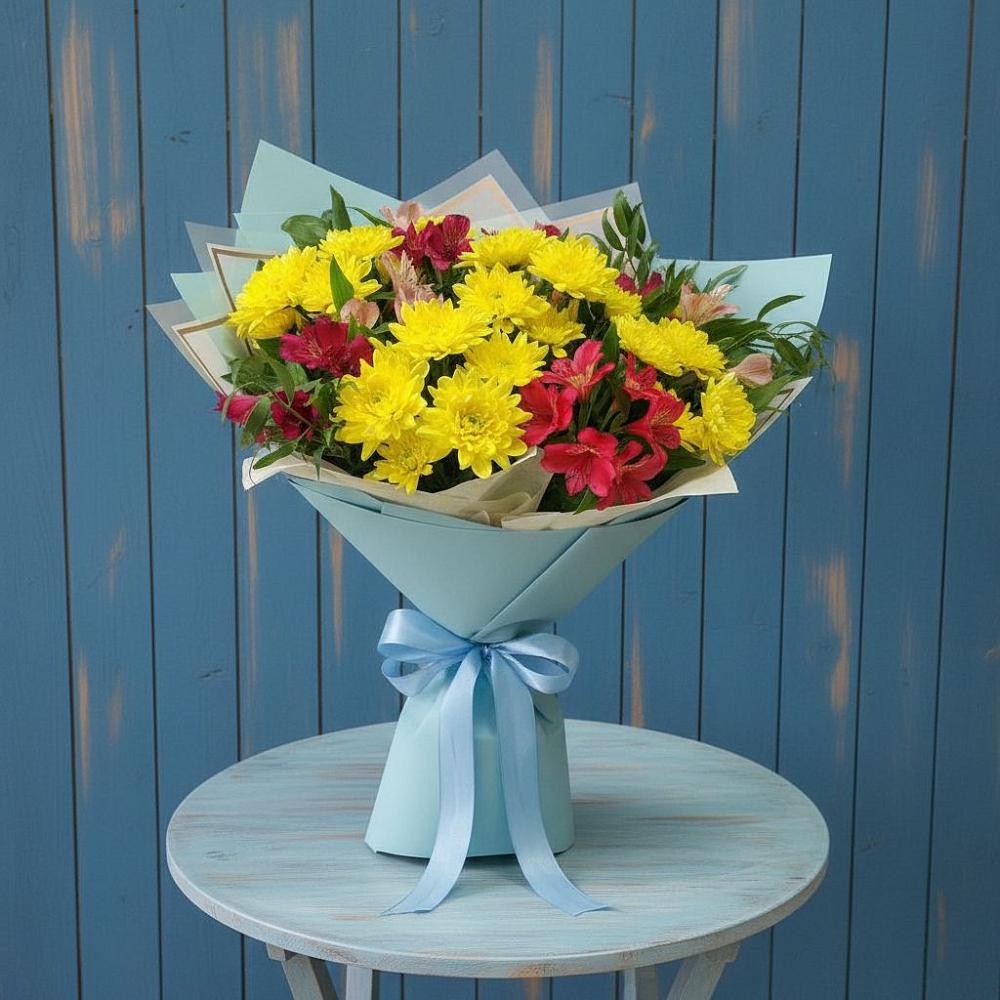 Букет цветов из: Альстромерии и Хризантемы в Серково
