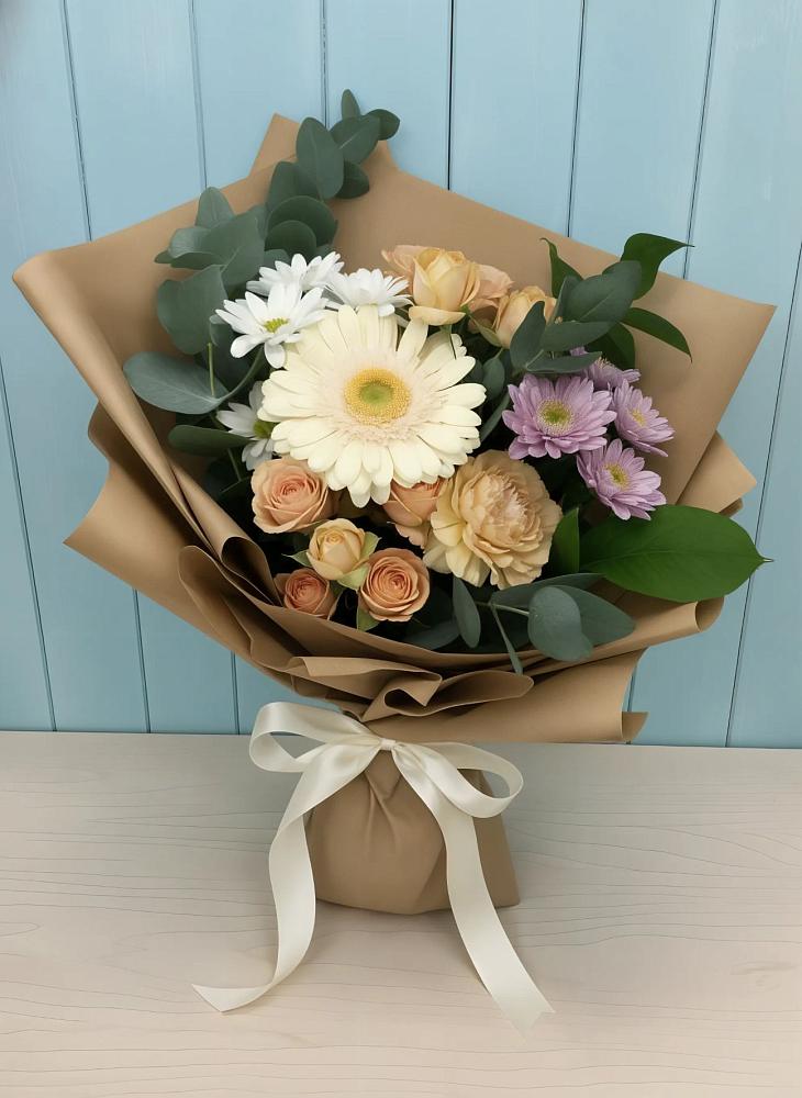 Букет цветов из: Герберы и Хризантемы в Серково