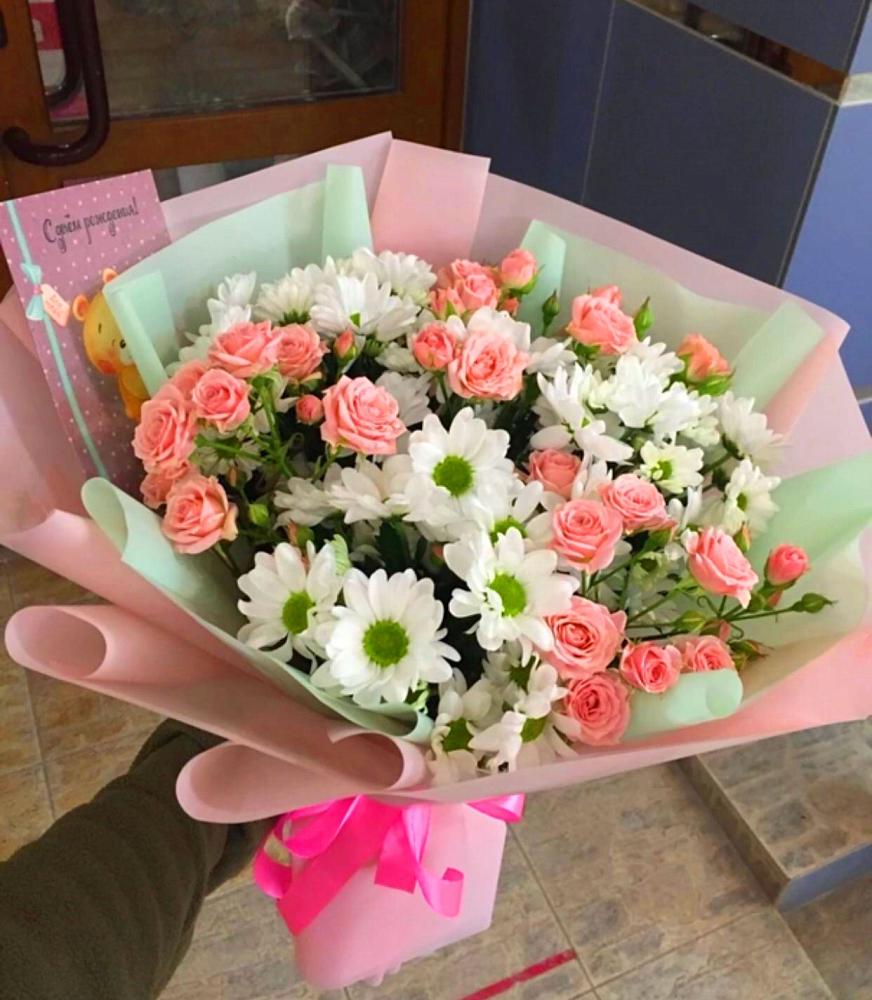 Букет цветов из: Розы и Хризантемы в Серково