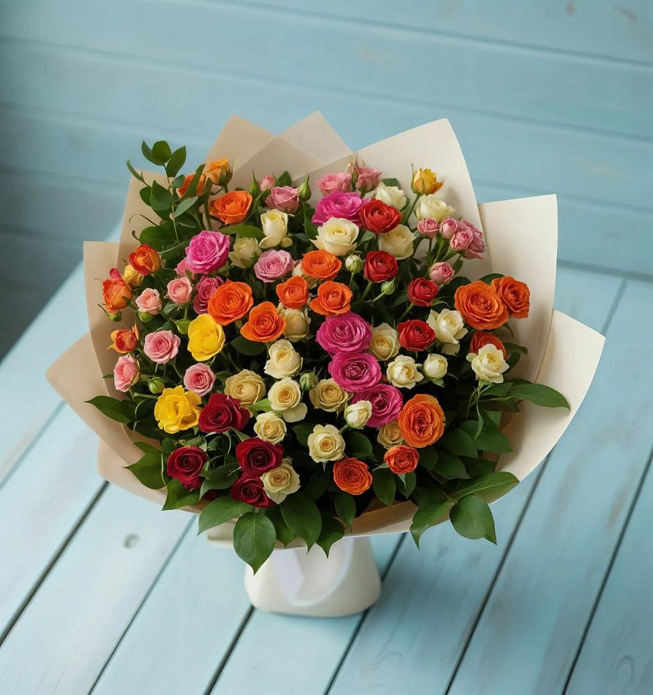 Букет Микс из разноцветных кустовых роз в Серково