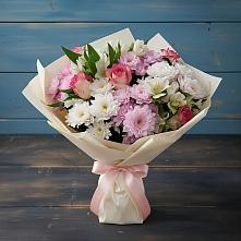 Букет цветов из:  Хризантемы, Альстромерии и Розы в Серково