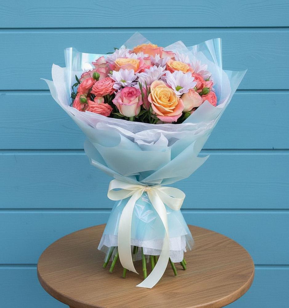 Букет цветов из: Хризантемы и Розы в Серково