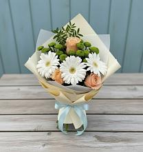 Букет цветов из:  Герберы, Розы и Хризантемы в Серково